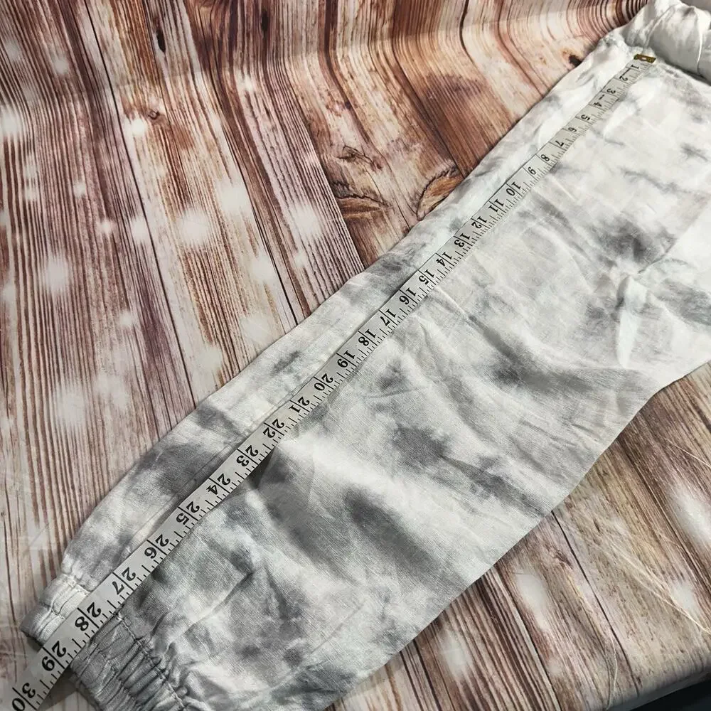 Rachel Zoe 100% Linen Size Large White Gray Tie Dye High Rise Jogger Pants 29x29 - Picture 5 of 8